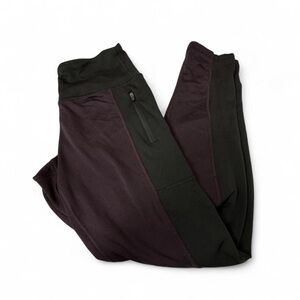 90 DEGREE by REFLEX Purple Black High Rise Side Pockets 7/8 Ankle Leggings, Med